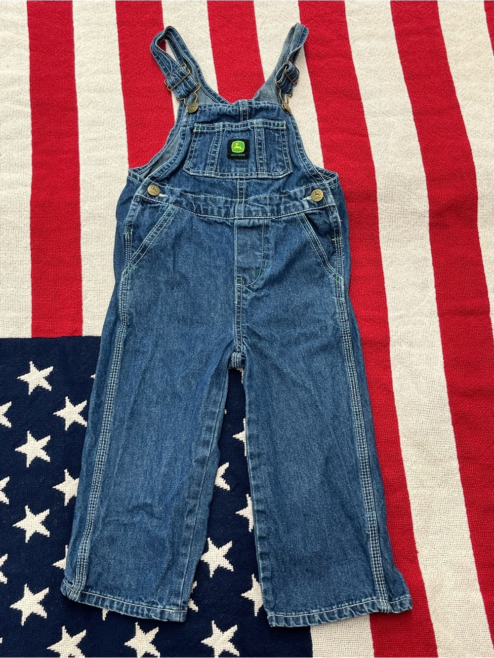 John Deere Blue Denim Kids Overalls with Logo Patch Boys Size 3T